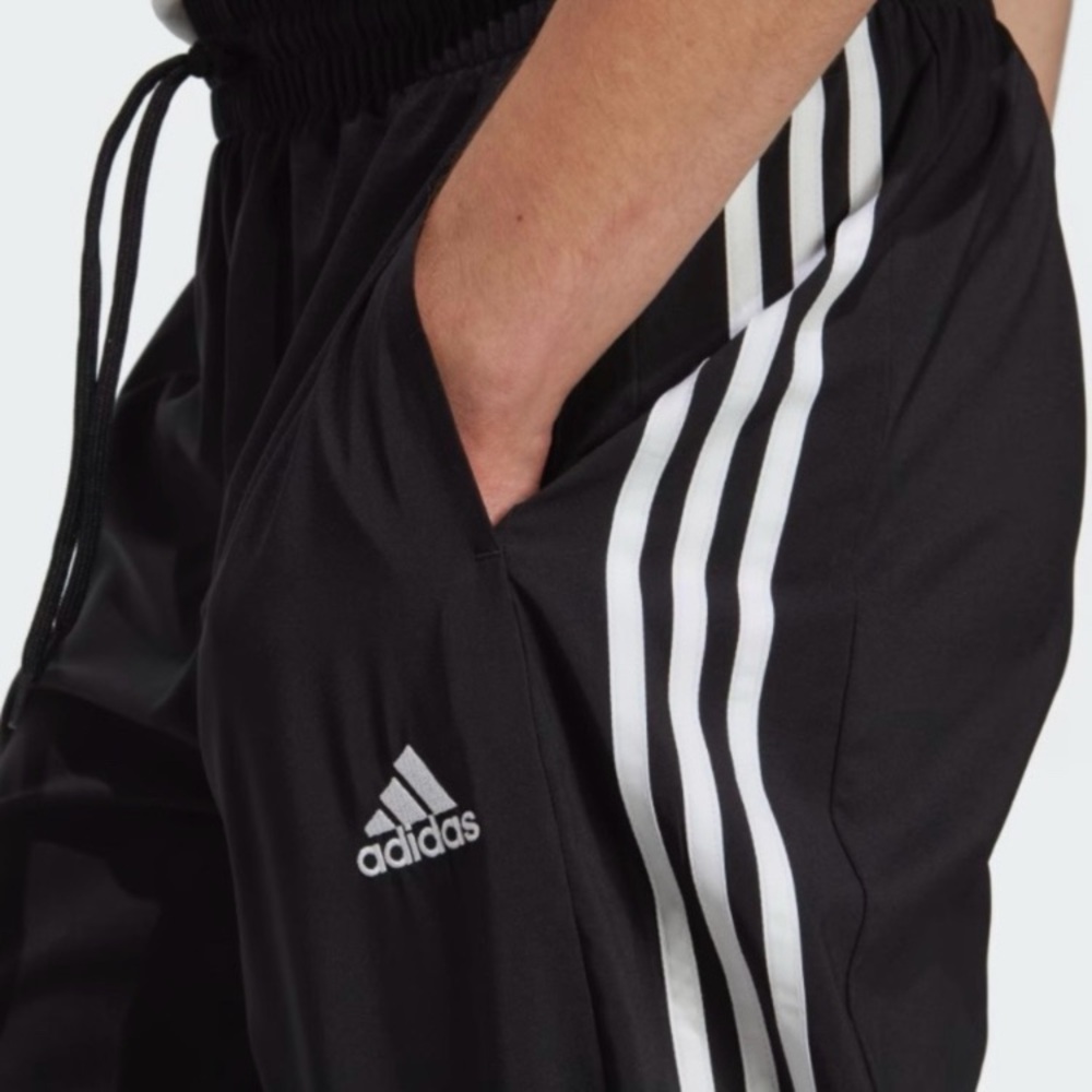 Adidas Black 3 Stripe Track Pant Size 2XL Drawstring Waist Jogger Pockets Tricot - Picture 6 of 12